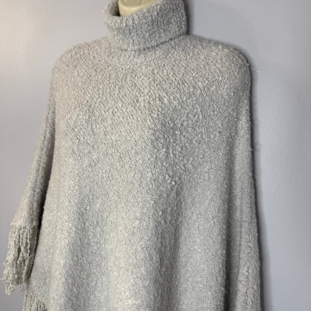 Ser.O.Ya Frost Poncho Wool Blend Fringe Hem Boho Silver Beige Women's XXS/XS - Picture 11 of 14